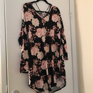 Pink and black floral print dress